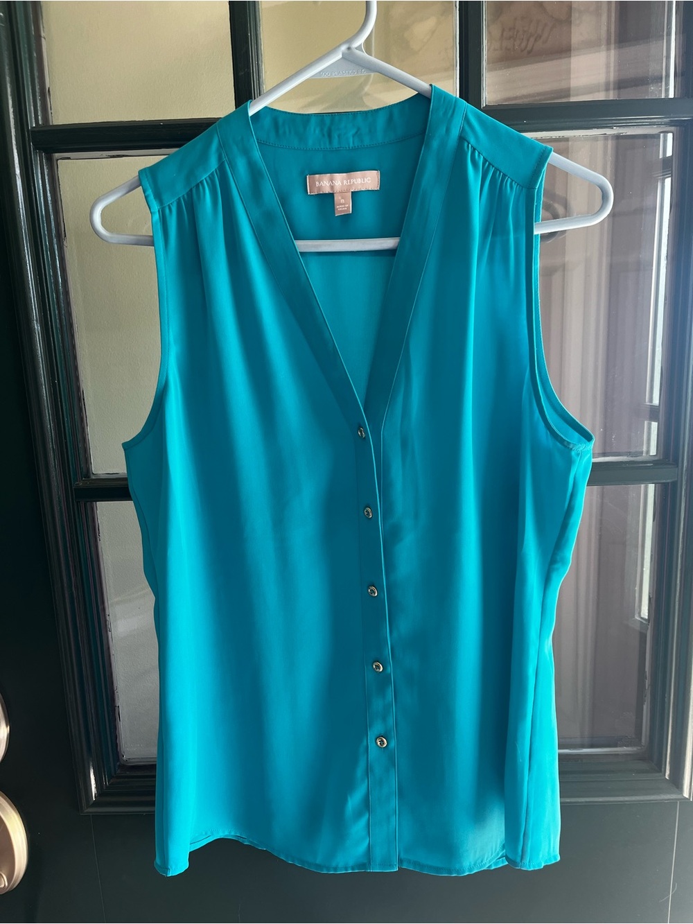 Banana Republic Teal Sleeveless V-Neck Button Front Blouse